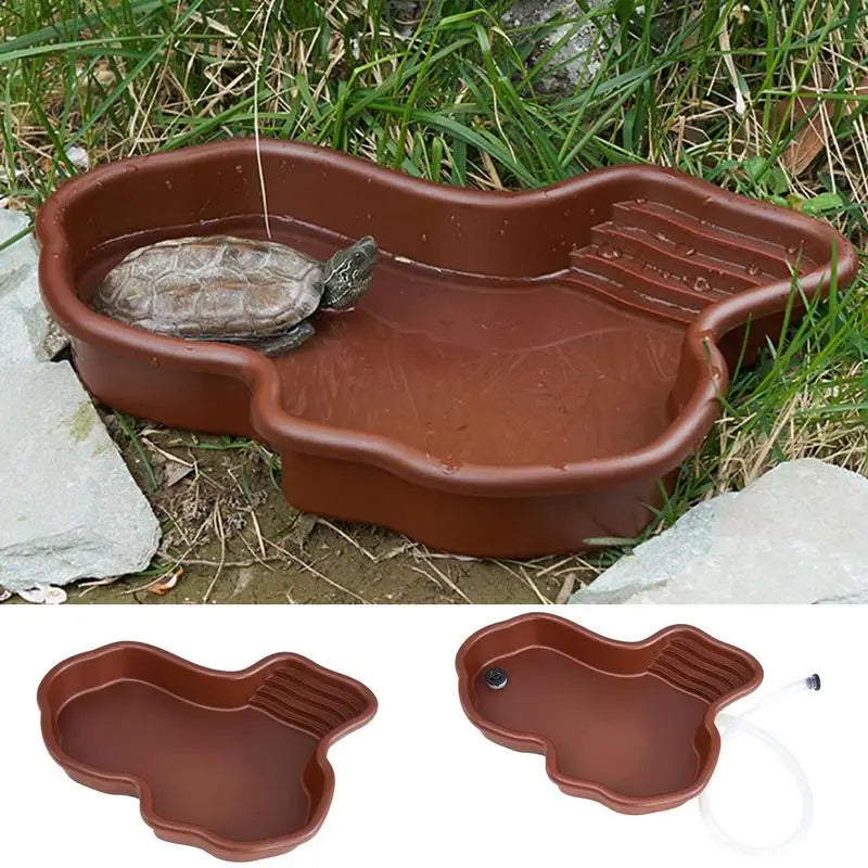 Large Reptile Water Dish Turtle Feeding Dish Reptile Bathing Pool With Ramp And Basking terrace decorative landscaping basin