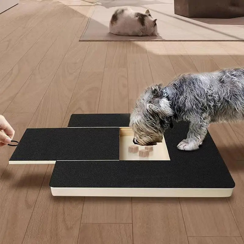Dog Nail Scratch Board with Built-in Treat Box Adjustable Wooden Scratching Board Self Scratcher Toy Dog Nail File Board